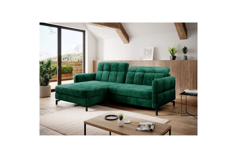 Divaani Eltap Lorelle 225x160x105 cm - Monoliitti 37, Vihreä, Vasen - Huonekalut - Sohva - Vuodesohva