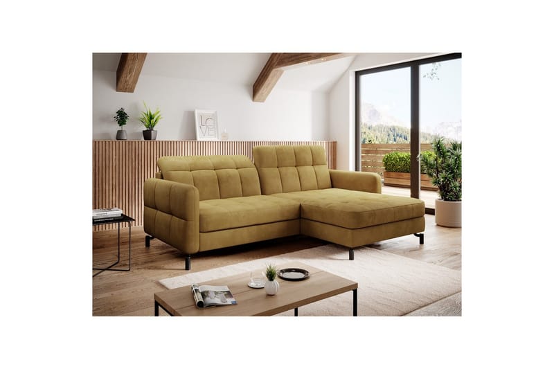 Divaani Eltap Lorelle 225x160x105 cm - Monoliitti 48, Keltainen, Oikea - Huonekalut - Sohva - Vuodesohva