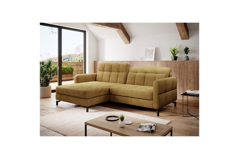 Divaani Eltap Lorelle 225x160x105 cm - Monoliitti 48, Keltainen, Vasen - Huonekalut - Sohva - Vuodesohva