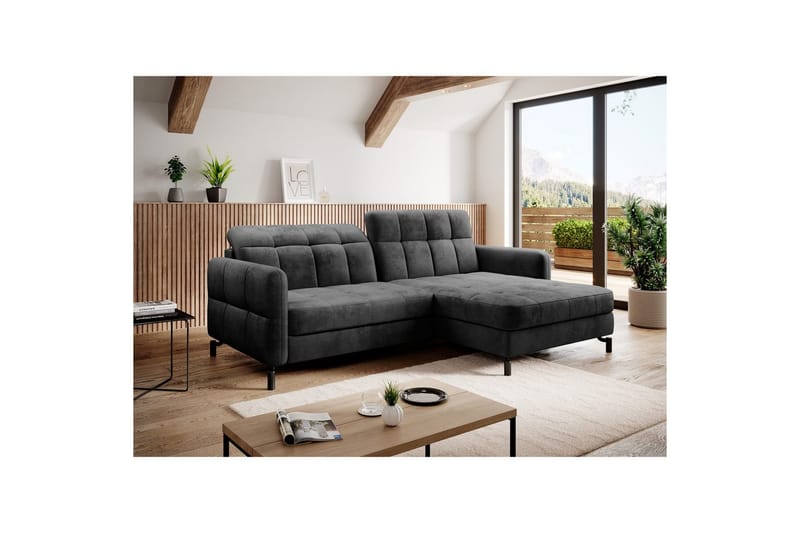 Divaani Eltap Lorelle 225x160x105 cm - Monolith 97, Tummanharmaa, Oikea - Huonekalut - Sohva - Vuodesohva