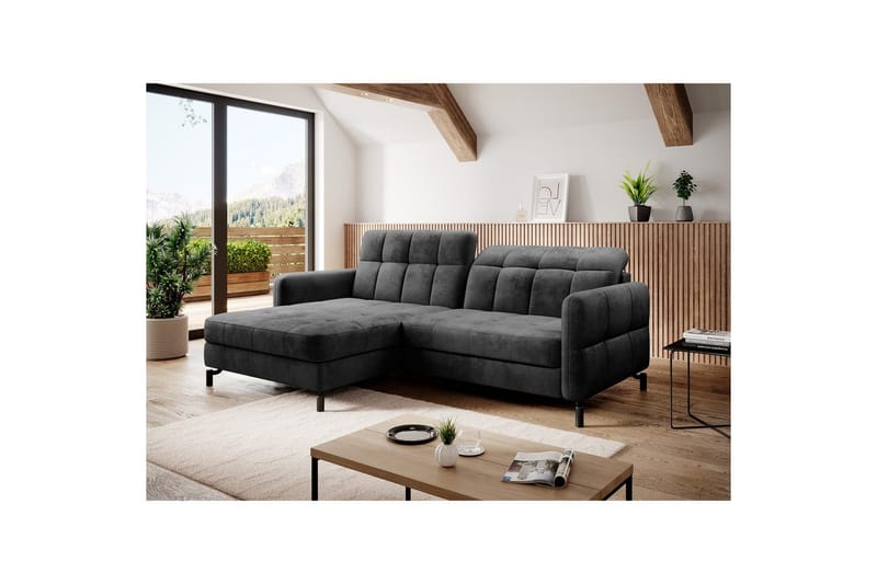 Divaani Eltap Lorelle 225x160x105 cm - Monolith 97, Tummanharmaa, Vasen - Huonekalut - Sohva - Vuodesohva