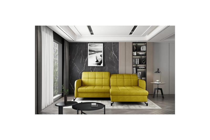 Divaani Eltap Lorelle 225x160x105 cm - Omega 68, Keltainen, Oikea - Huonekalut - Sohva - Vuodesohva