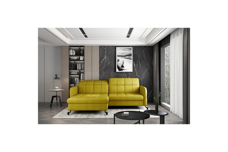 Divaani Eltap Lorelle 225x160x105 cm - Omega 68, Keltainen, Vasen - Huonekalut - Sohva - Vuodesohva
