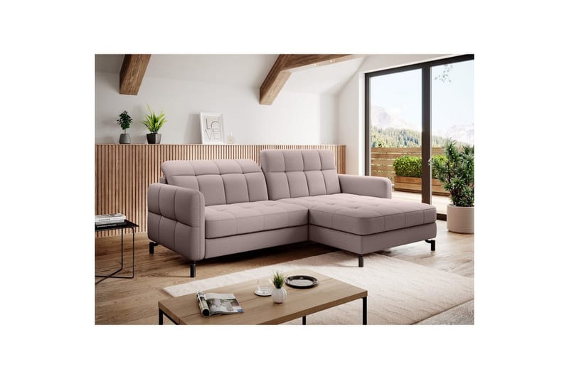 Divaani Eltap Lorelle 225x160x105 cm - Omega 91, Vaaleanpunainen, Oikea - Huonekalut - Sohva - Vuodesohva