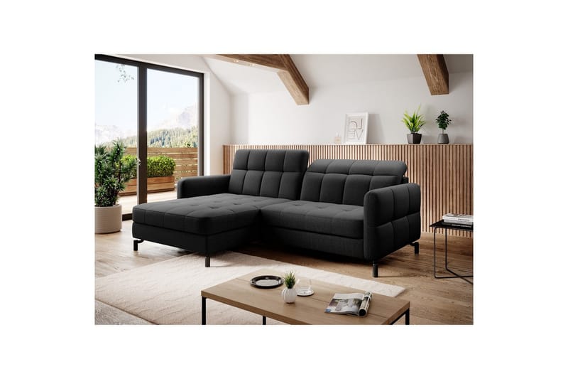 Divaani Eltap Lorelle 225x160x105 cm - Sawana 14, musta, Vasen - Huonekalut - Sohva - Vuodesohva