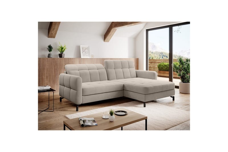 Divaani Eltap Lorelle 225x160x105 cm - Paros 02, Beige, Oikea - Huonekalut - Sohva - Vuodesohva