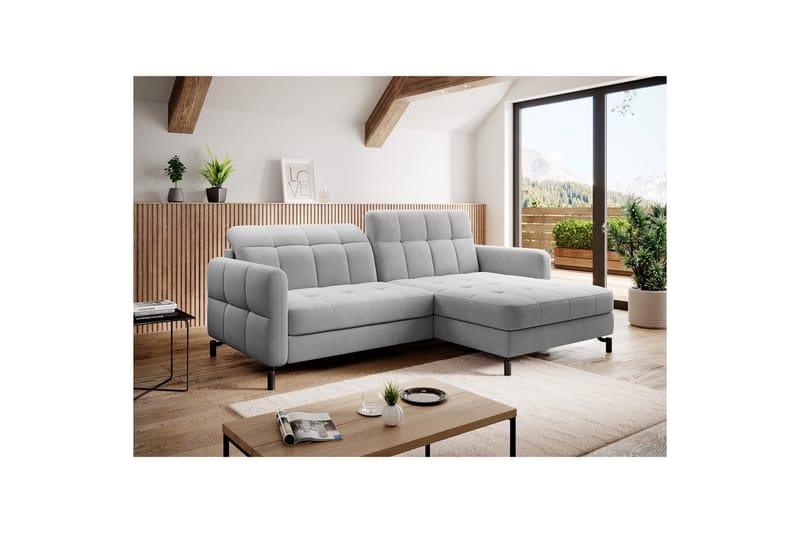 Divaani Eltap Lorelle 225x160x105 cm - Paros 05, Vaaleanharmaa, Oikea - Huonekalut - Sohva - Vuodesohva