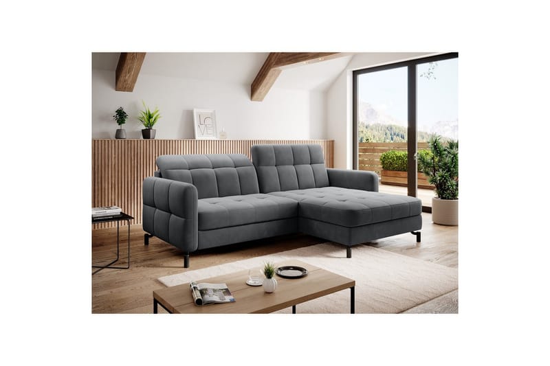 Divaani Eltap Lorelle 225x160x105 cm - Paros 06, Harmaa, Oikea - Huonekalut - Sohva - Vuodesohva