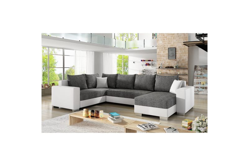 Divaani Eltap Marco 312x210x92 cm - Berlin 02, Soft 17, Musta, Valkoinen, Oikea - Huonekalut - Sohva - Vuodesohva