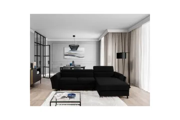 Divaani Eltap Mariall 288x200x92 cm - Sawana 14, Musta, Oikea - Huonekalut - Sohva - Vuodesohva