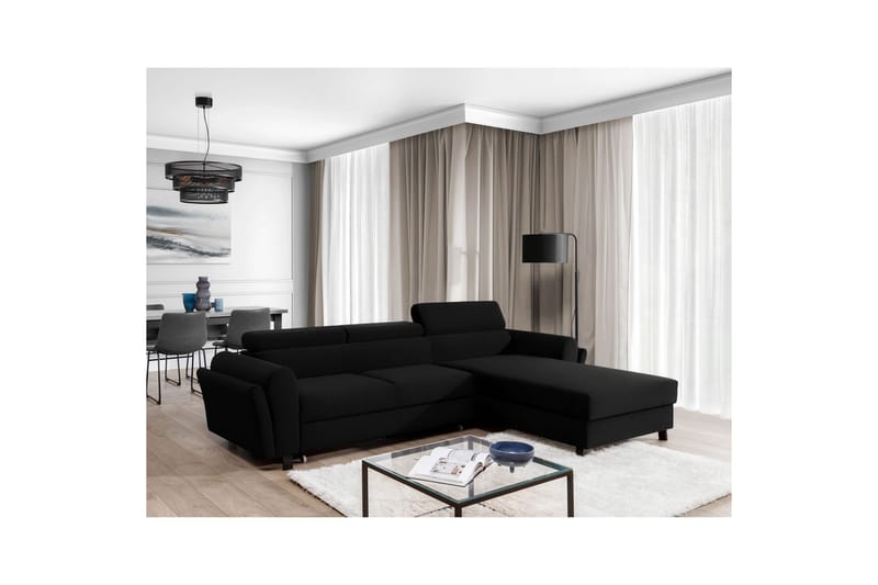 Divaani Eltap Mariall 288x200x92 cm - Sawana 14, Musta, Oikea - Huonekalut - Sohva - Vuodesohva