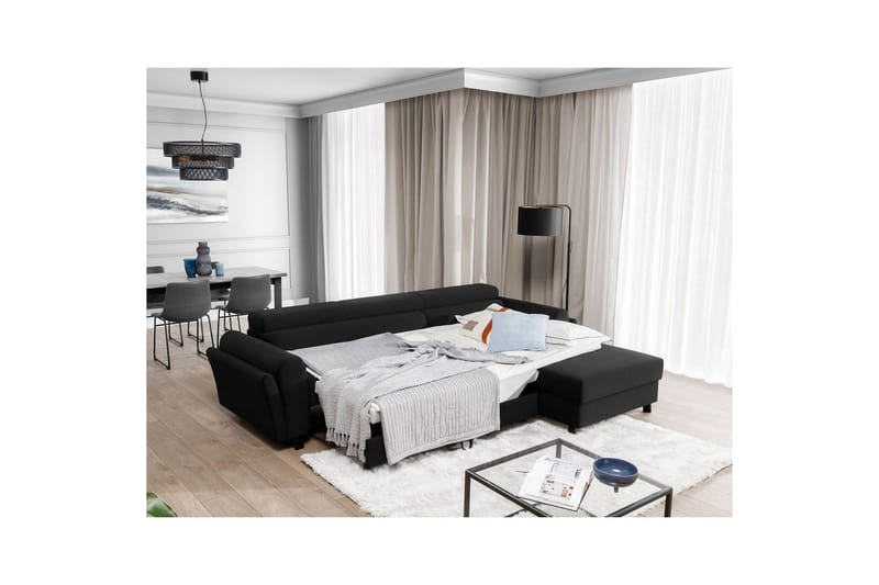 Divaani Eltap Mariall 288x200x92 cm - Sawana 14, Musta, Oikea - Huonekalut - Sohva - Vuodesohva