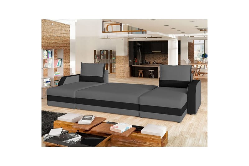 Divaani Eltap Marion 312x143x88 cm - Alova 36, Alova 04, Harmaa, Musta - Huonekalut - Sohva - Vuodesohva