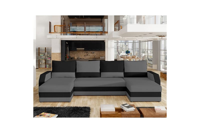 Divaani Eltap Marion 312x143x88 cm - Alova 36, Alova 04, Harmaa, Musta - Huonekalut - Sohva - Vuodesohva