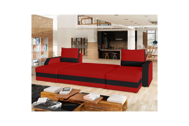 Divaani Eltap Marion 312x143x88 cm - Alova 46, Alova 04, punainen, musta - Huonekalut - Sohva - Vuodesohva