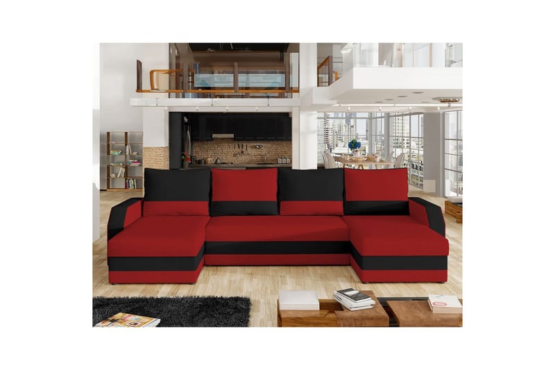 Divaani Eltap Marion 312x143x88 cm - Alova 46, Alova 04, punainen, musta - Huonekalut - Sohva - Vuodesohva
