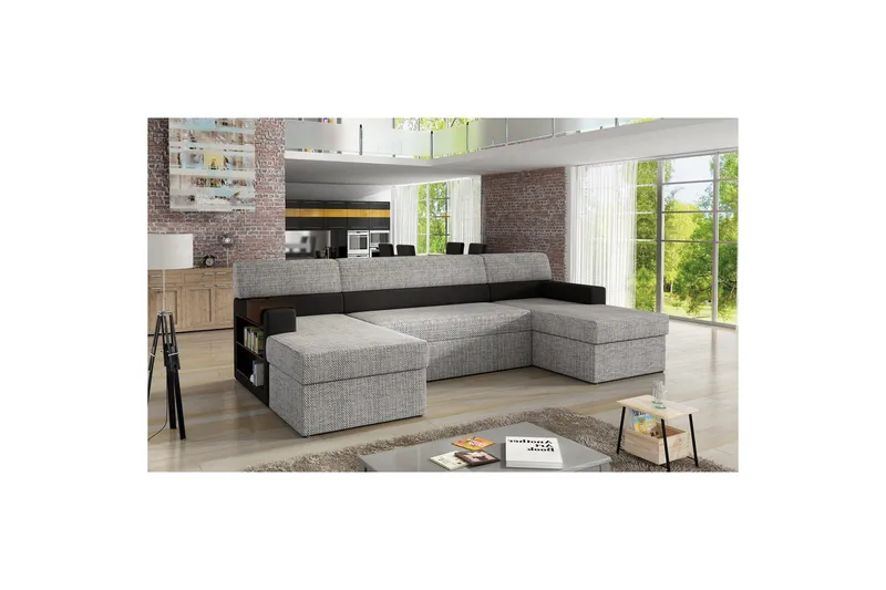 Divaani Eltap Markos 310x159x90 cm - Berlin 01, Soft 11, Harmaa, Musta, Vasen - Huonekalut - Sohva - Vuodesohva