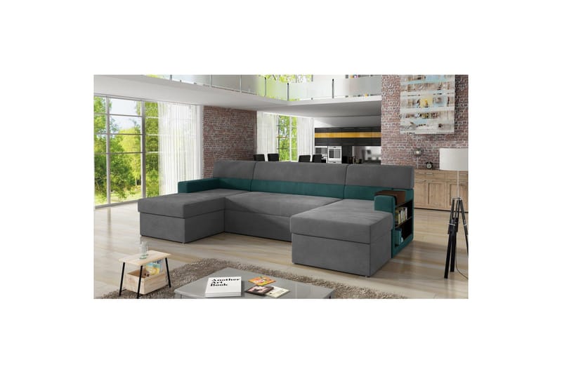 Divaani Eltap Markos 310x159x90 cm, Mat Velvet 85, Mat Velvet 75, Harmaa, Vihreä, Oikea