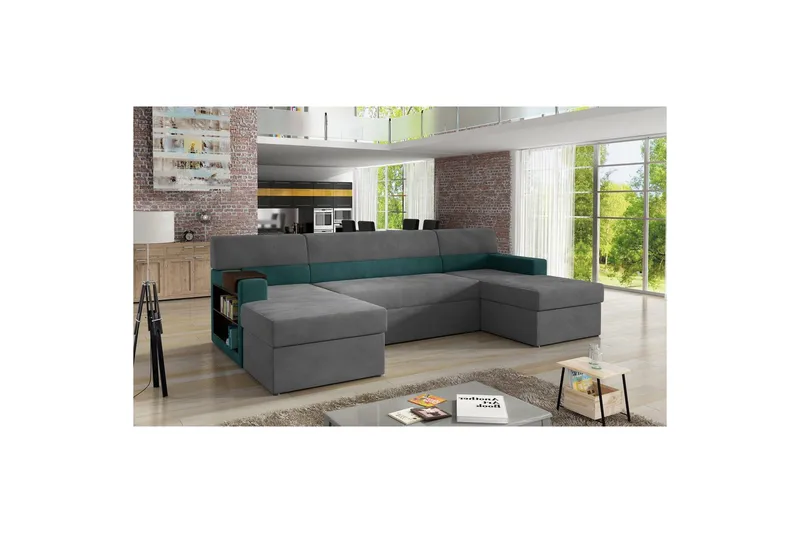 Divaani Eltap Markos 310x159x90 cm - Mat Velvet 85, Mat Velvet 75, Harmaa, Vihreä, Vasen - Huonekalut - Sohva - Vuodesohva