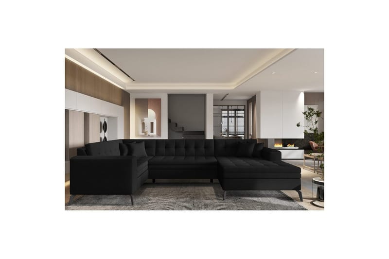 Divaani Eltap Montez 340x180x93 cm - Flores 10, Musta, Oikea - Huonekalut - Sohva - Vuodesohva