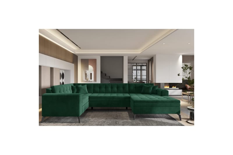 Divaani Eltap Montez 340x180x93 cm - Loco 35, Tummanvihreä, Oikea - Huonekalut - Sohva - Vuodesohva