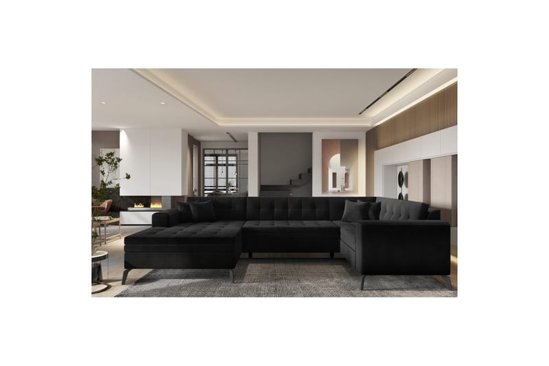 Divaani Eltap Montez 340x180x93 cm - Lukso 10, Musta, Vasen - Huonekalut - Sohva - Vuodesohva