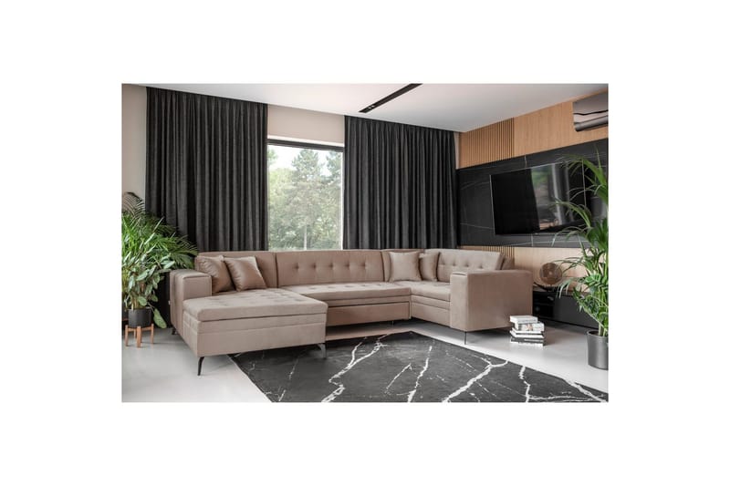 Divaani Eltap Montez 340x180x93 cm - Nube 20, beige, Vasen - Huonekalut - Sohva - Vuodesohva