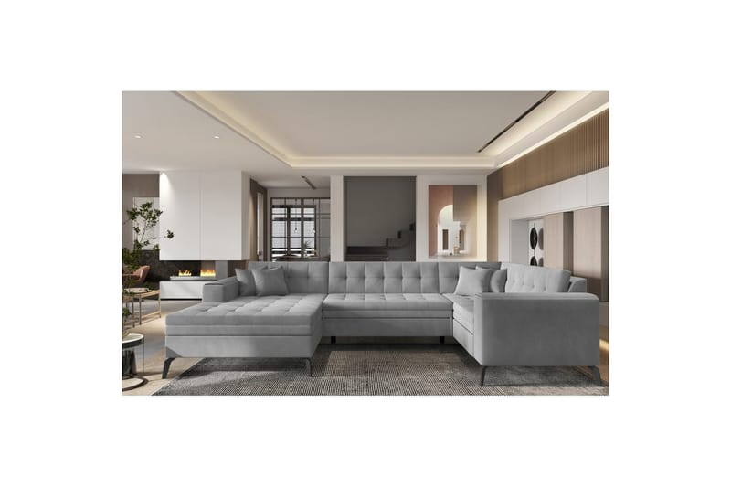 Divaani Eltap Montez 340x180x93 cm - Nube 3, vaaleanharmaa, Vasen - Huonekalut - Sohva - Vuodesohva