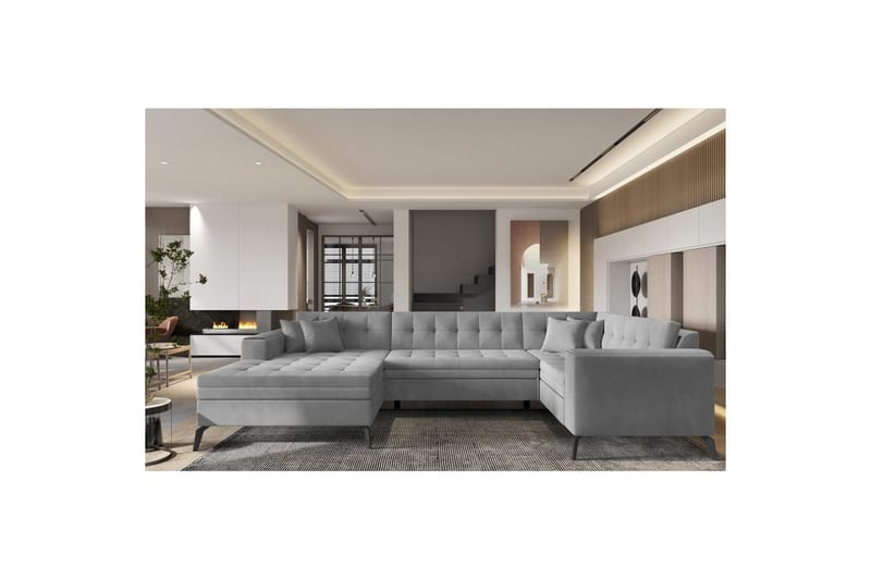 Divaani Eltap Montez 340x180x93 cm - Nube 3, vaaleanharmaa, Vasen - Huonekalut - Sohva - Vuodesohva