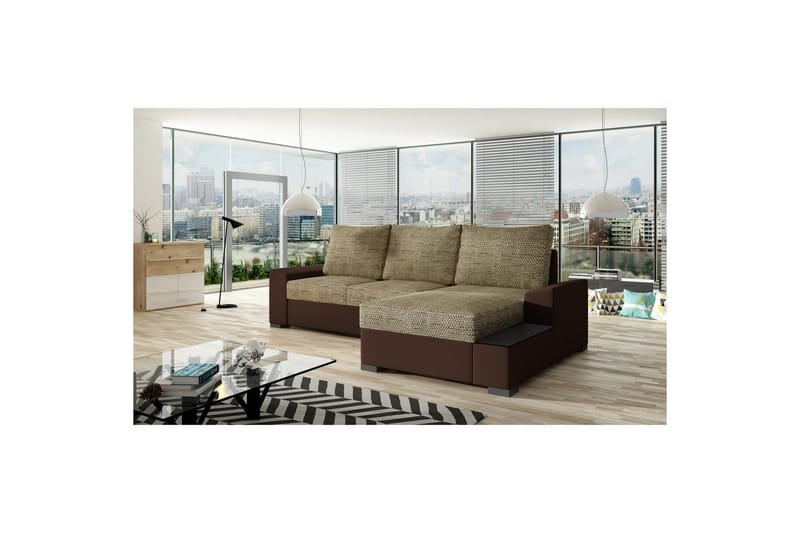 Divaani Eltap Negro 245x165x90 cm - Berlin 03, Soft 66, Beige, Tummanruskea, Oikea - Huonekalut - Sohva - Vuodesohva