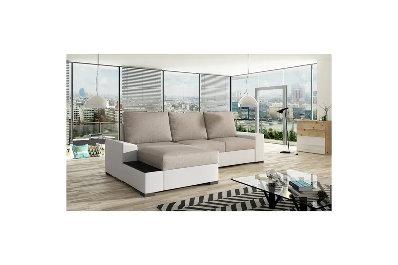 Divaani Eltap Negro 245x165x90 cm - Dora 21, Soft 17, Beige, Valkoinen, Vasen - Huonekalut - Sohva - Vuodesohva