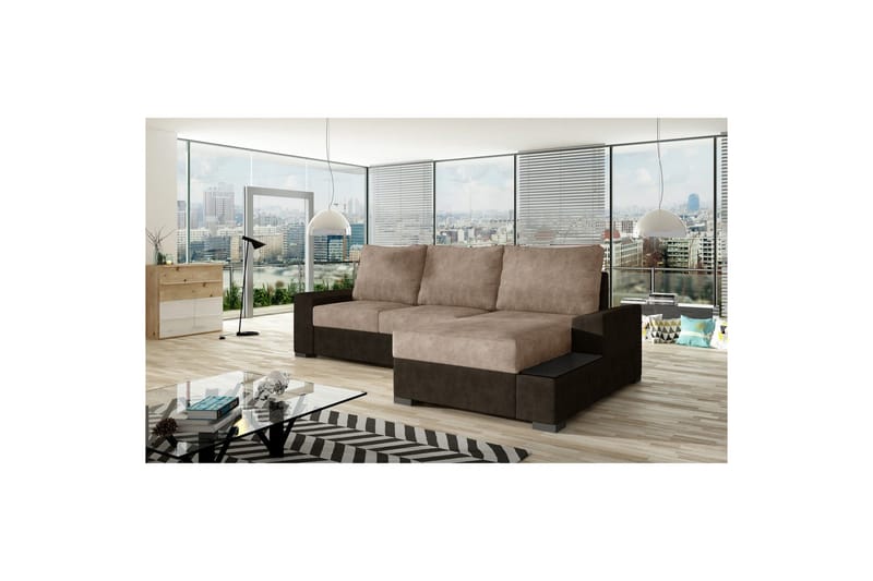 Divaani Eltap Negro 245x165x90 cm - Dora 28, Dora 21, tummanruskea, beige, Oikea - Huonekalut - Sohva - Vuodesohva