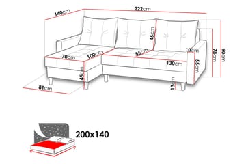 Bodo Divaanivuodesohva 222x140x90 cm - Huonekalut - Sohva - Vuodesohva - Divaanivuodesohva