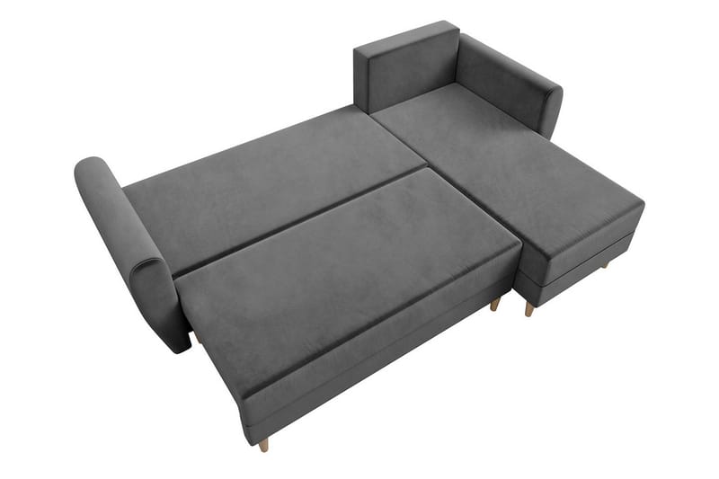 Bornalle 3-istuttava l-muotoinen vuodesohva 130x200 cm säilytystilalla plyysiä - Musta - Huonekalut - Sohva - Vuodesohva - Divaanivuodesohva