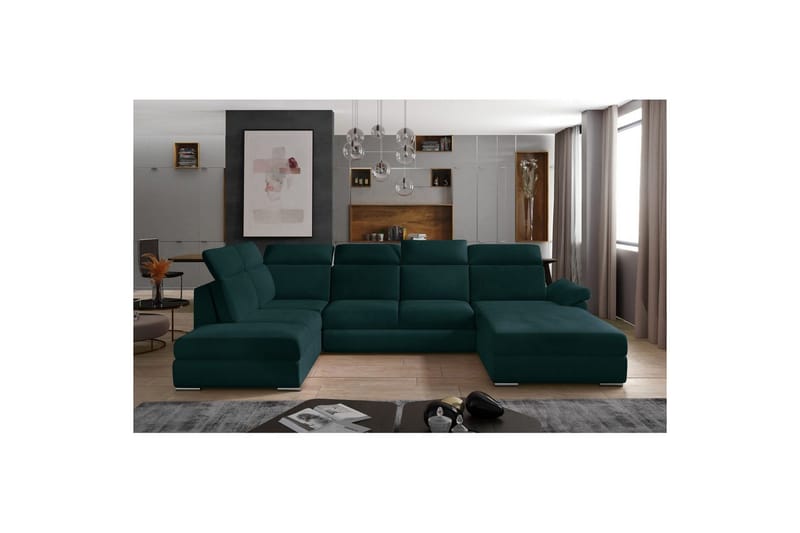 Divaani Eltap Evanell 336x211x102 cm, Mat Velvet 75, Vihreä, Oikea