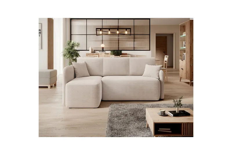 Divaani Eltap Hadson 206x150x89 cm - Jarell 18, vaalea beige, Vasen - Huonekalut - Sohva - Vuodesohva - Divaanivuodesohva