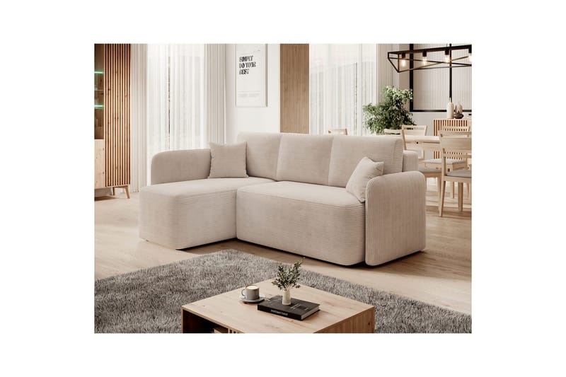 Divaani Eltap Hadson 206x150x89 cm - Jarell 18, vaalea beige, Vasen - Huonekalut - Sohva - Vuodesohva - Divaanivuodesohva