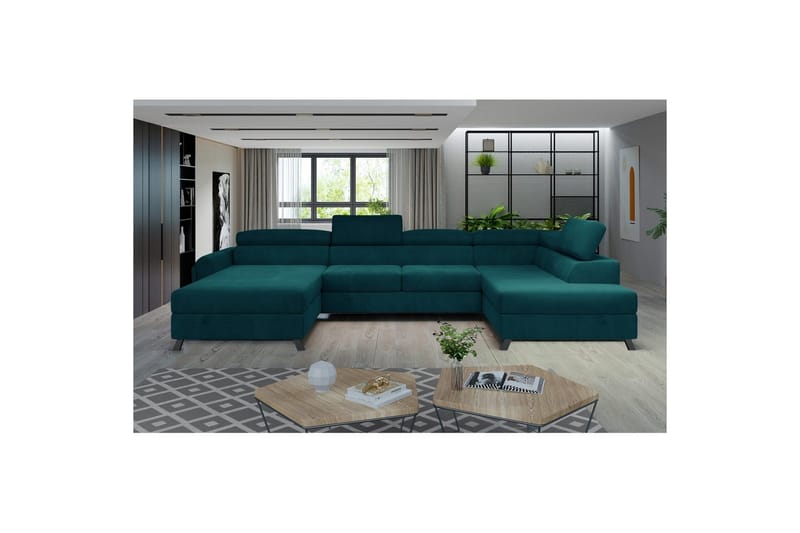 Divaani Eltap Josette 360x200x92 cm - Mat Velvet 75, Vihreä, Oikea - Huonekalut - Sohva - Vuodesohva - Divaanivuodesohva