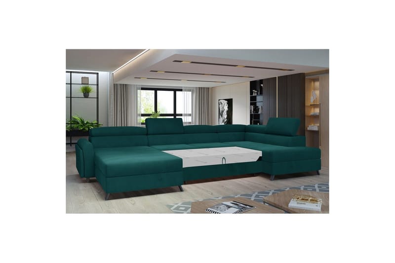 Divaani Eltap Josette 360x200x92 cm - Mat Velvet 75, Vihreä, Oikea - Huonekalut - Sohva - Vuodesohva - Divaanivuodesohva