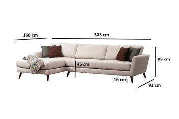 Gajanejos 5-istuttava vasemmanpuoleinen l-muotoinen vuodesohva 93x273 cm samettia - Beige - Huonekalut - Sohva - Vuodesohva - Divaanivuodesohva
