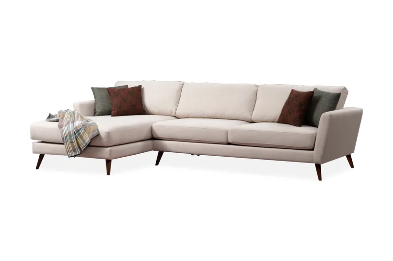 Gajanejos 5-istuttava vasemmanpuoleinen l-muotoinen vuodesohva 93x273 cm samettia, Beige