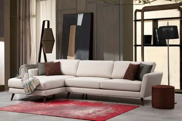 Gajanejos 5-istuttava vasemmanpuoleinen l-muotoinen vuodesohva 93x273 cm samettia - Beige - Huonekalut - Sohva - Vuodesohva - Divaanivuodesohva