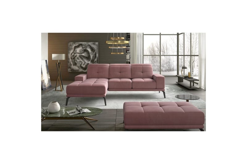 Kulmasohva Eltap Torrense 265x175x98 cm, Mat Velvet 63, Vaaleanpunainen, Vasen