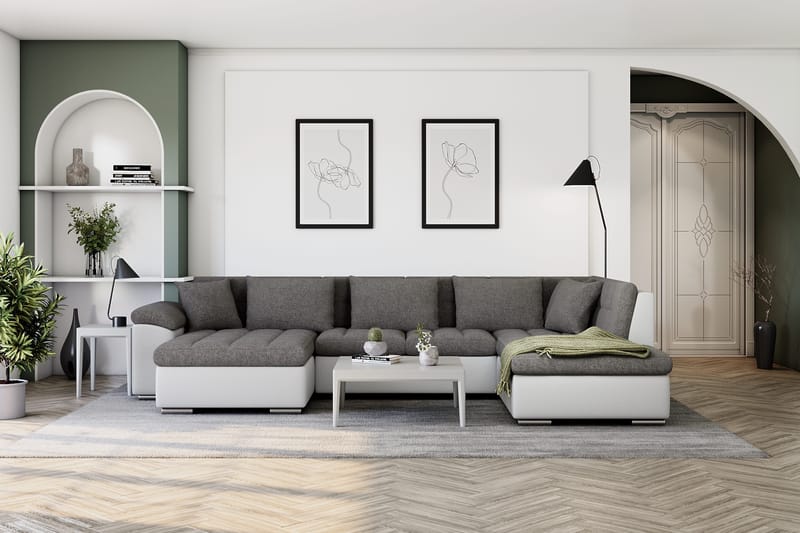 Kulmavuodesohva Jakarta Divaani säilytyksellä Vasen - Vaaleanharmaa/Valkoinen - Huonekalut - Sohva - Vuodesohva - Divaanivuodesohva