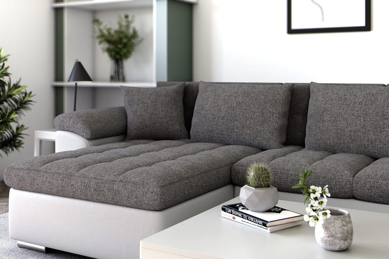 Kulmavuodesohva Jakarta Divaani säilytyksellä Vasen - Vaaleanharmaa/Valkoinen - Huonekalut - Sohva - Vuodesohva - Divaanivuodesohva