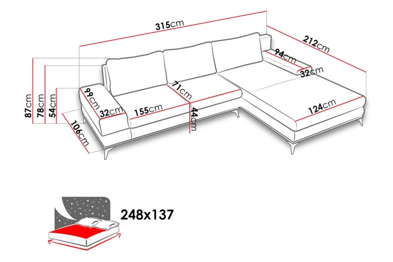 Divaanivuodesohva Manila 315x212x87 cm - Beige/Harmaa - Huonekalut - Sohva - Vuodesohva