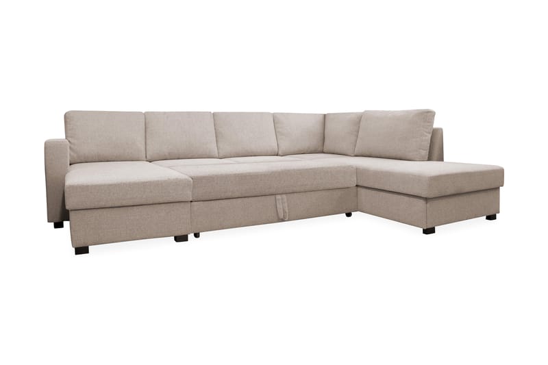 Paris 4-istuttava oikeanpuoleinen u-mallinen vuodesohva 143x277 cm säilytyksellä kankaalla - Vaalea beige - Huonekalut - Sohva - Vuodesohva - Divaanivuodesohva