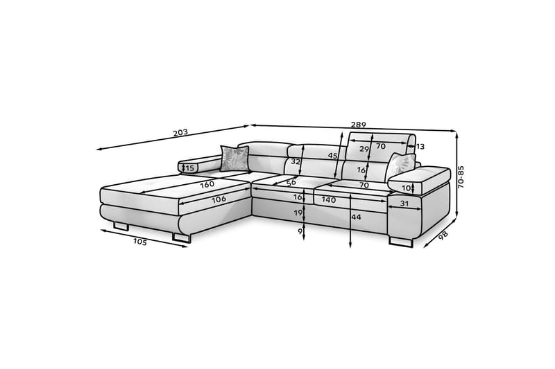 Vuodesohva Kelestin Divaanilla Vasen - Beige - Huonekalut - Sohva - Vuodesohva - Divaanivuodesohva