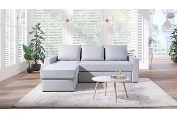 Domino 3-istuttava kulmasohva l-muotoinen levitettävä 140x200 cm säilytystilalla kangasta - Harmaa - Huonekalut - Sohva - Vuodesohva