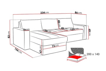 Domino Divaanivuodesohva 234x156x82 cm - Huonekalut - Sohva - Vuodesohva